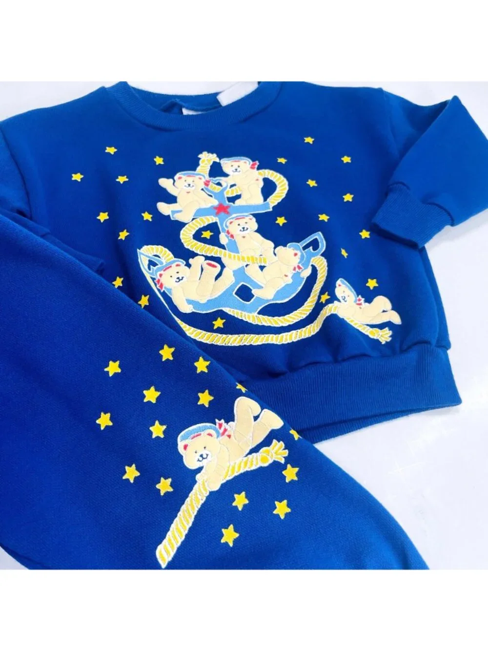 Vintage Nautical Sailor Teddy Bear Sweatshirt Pants Tracksuit Set Outfit 24m 2T